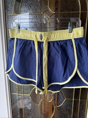 Free People Navy and Yellow RIGHT HOOK BOXER  Athletic Shorts